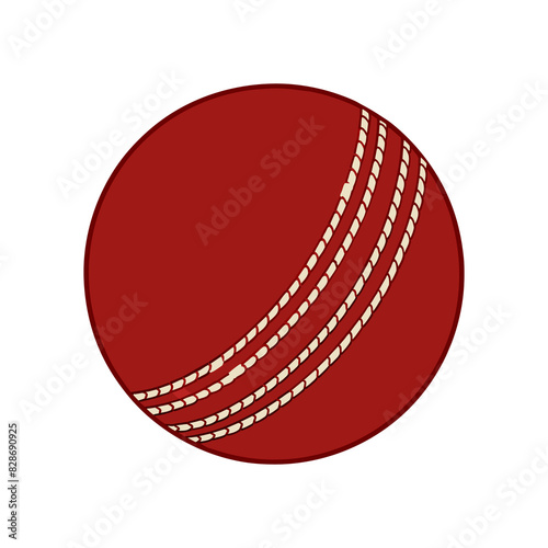 Vector Illustration of a Classic Red Cricket Ball with Prominent Yellow Seam Stitching and Subtle Gradient Shading