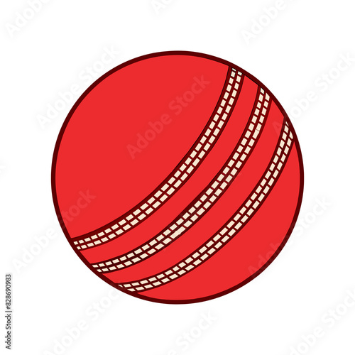 Vector Illustration of a Classic Red Cricket Ball with Prominent Yellow Seam Stitching and Subtle Gradient Shading