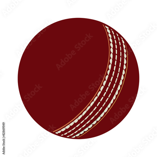 Vector Illustration of a Classic Red Cricket Ball with Prominent Yellow Seam Stitching and Subtle Gradient Shading