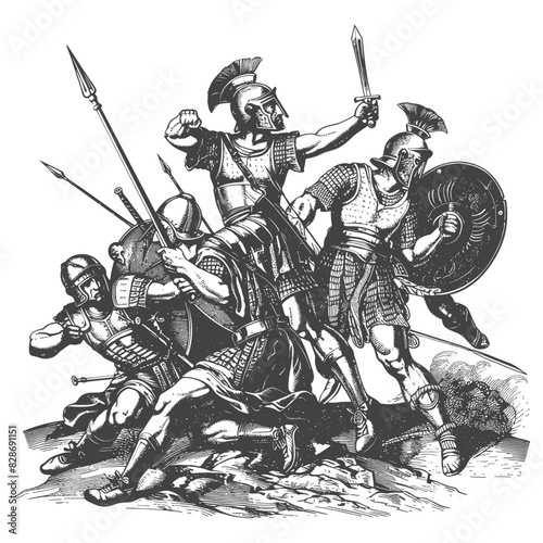 ancient war situation with old engraving style