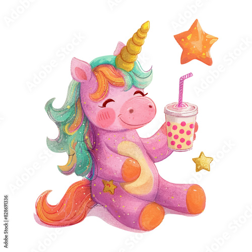 Cute unicorn drinking boba milk tea (16)