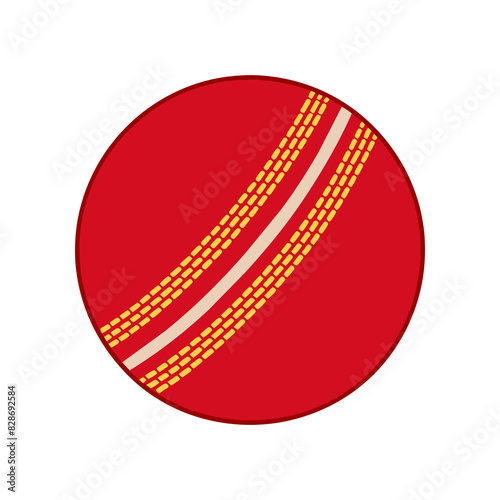 Vector Illustration of a Classic Red Cricket Ball with Prominent Yellow Seam Stitching and Subtle Gradient Shading