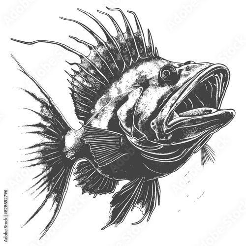 Anglerfish Fish with old engraving style