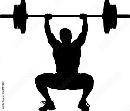 Weightlifting. Weight lifter with big barbell, isolated vector silhouette. Strong man. AI generated illustration.