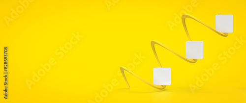 Spiral, up arrow and dashboard. 3d rendering on the topic of business, growth, stocks, investments, dashboard, advertising, bank. Minimalism, modern style, yellow background. photo