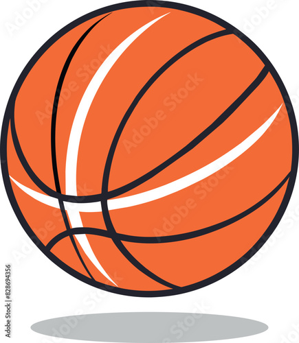Vector Illustration of a Classic Orange Basketball with Bold Black Contour and Dynamic Curved Lines on a Clean White Background Ideal for Sports-Themed Graphics, Educational Materials, and Athletic Me