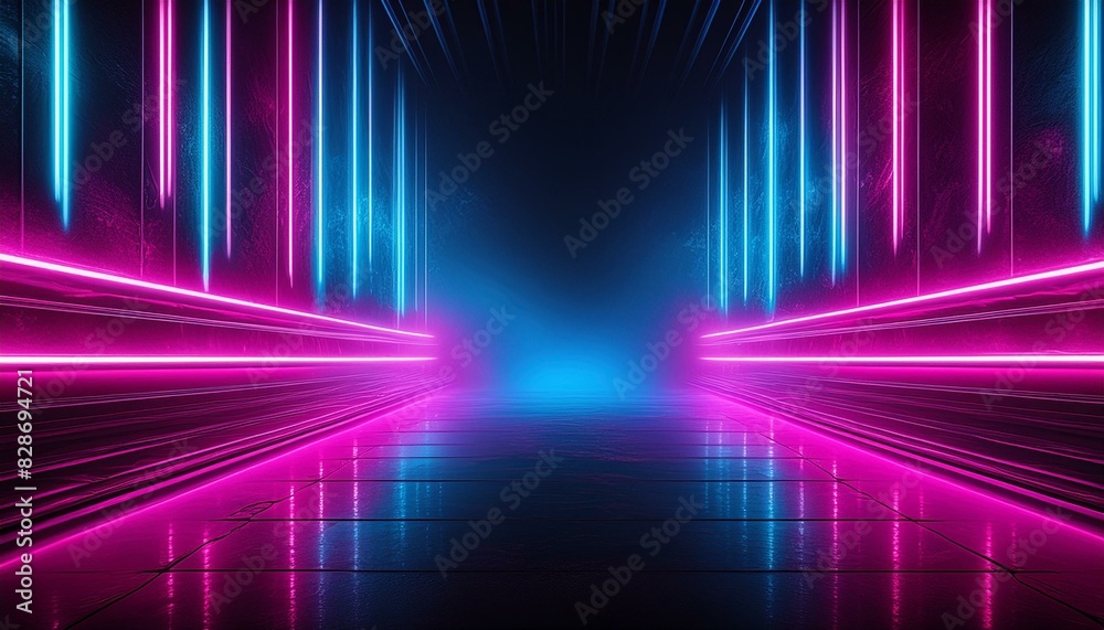 Fototapeta premium Dark background pink blue neon borders grungy sprayed pattern