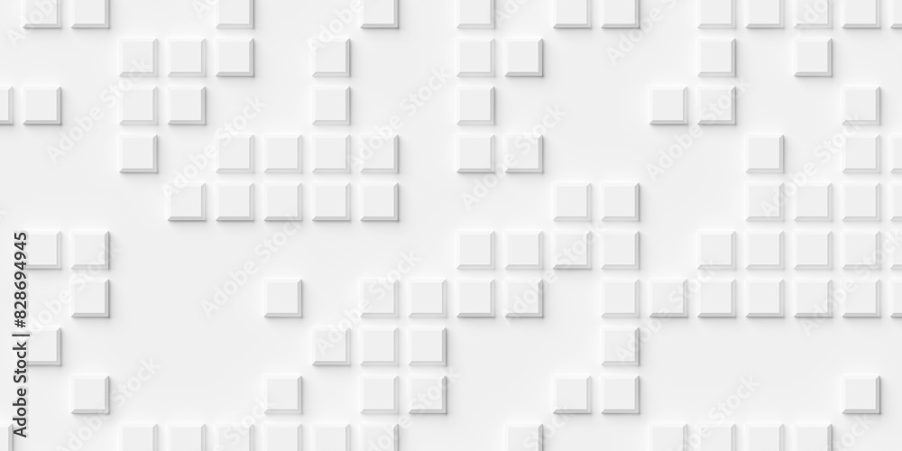 Obraz premium Grid of beveled offset white cube boxes or block background wallpaper banner randomly scattered