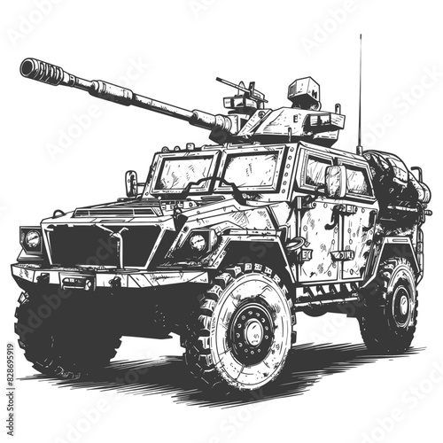 armored vehicle with old engraving style