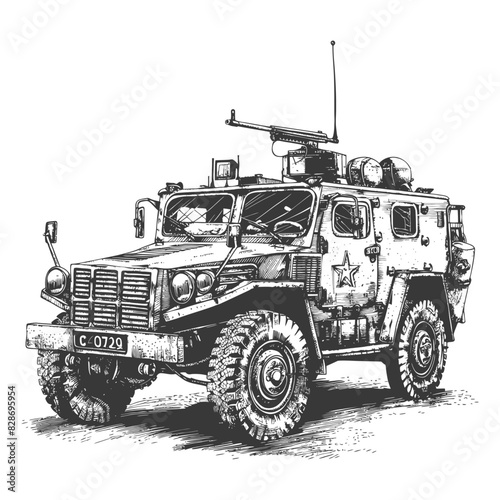 armored vehicle with old engraving style
