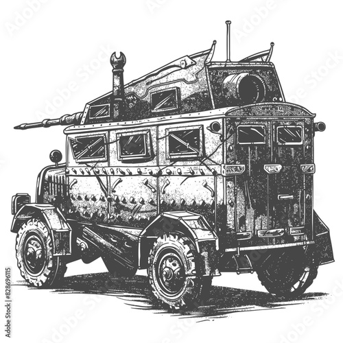 armored vehicle with old engraving style
