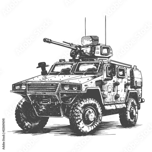 armored vehicle with old engraving style
