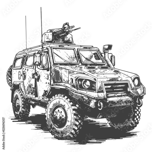 armored vehicle with old engraving style