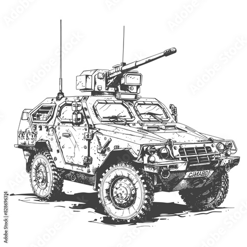 armored vehicle with old engraving style