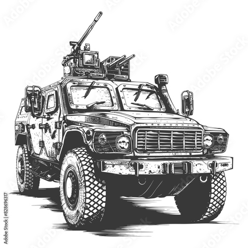 armored vehicle with old engraving style