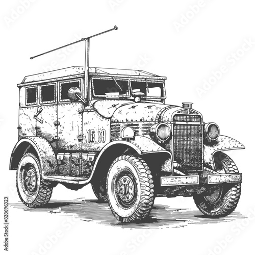 armored vehicle with old engraving style