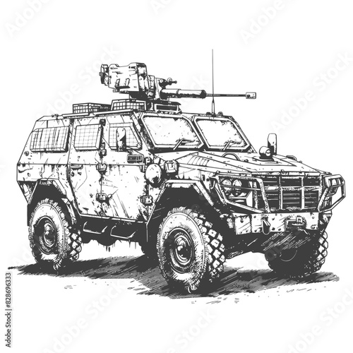 armored vehicle with old engraving style