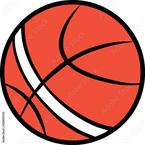 Vector Illustration of a Classic Orange Basketball with Bold Black Contour and Dynamic Curved Lines on a Clean White Background Ideal for Sports-Themed Graphics, Educational Materials, and Athletic Me