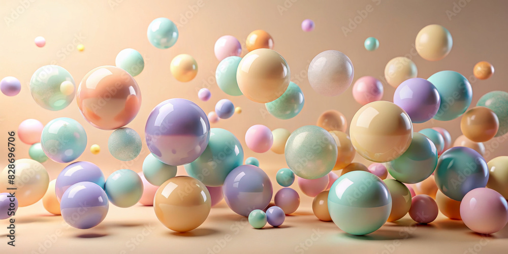 Multitude of colourful spheres float and rest against a warm, neutral background,creating a sense of buoyancy and lightness.A harmonious arrangement of spheres of different sizes and pastel colours.AI Multitude of colourful spheres float and rest against a warm, neutral background,creating a sense of buoyancy and lightness.A harmonious arrangement of spheres of different sizes and pastel colours.AI