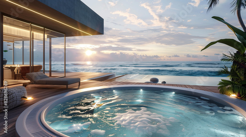 Luxurious Modern Beach House with Ocean View at Sunset © SERHII