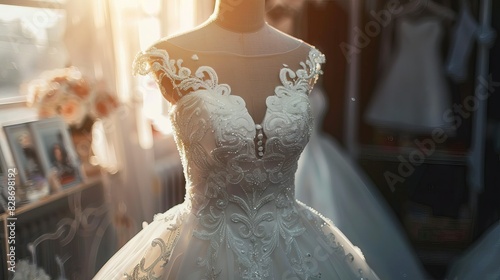Amazing wedding dress on a mannequin.