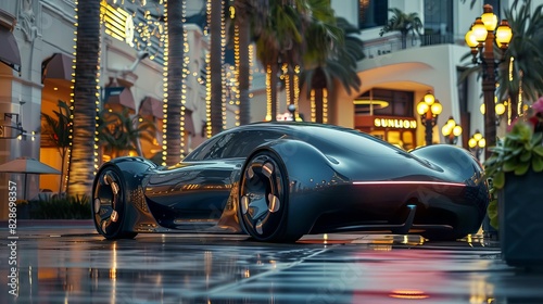 side view of a future autonomous vehicle, sphisticated exterior design, rodeo drive photo