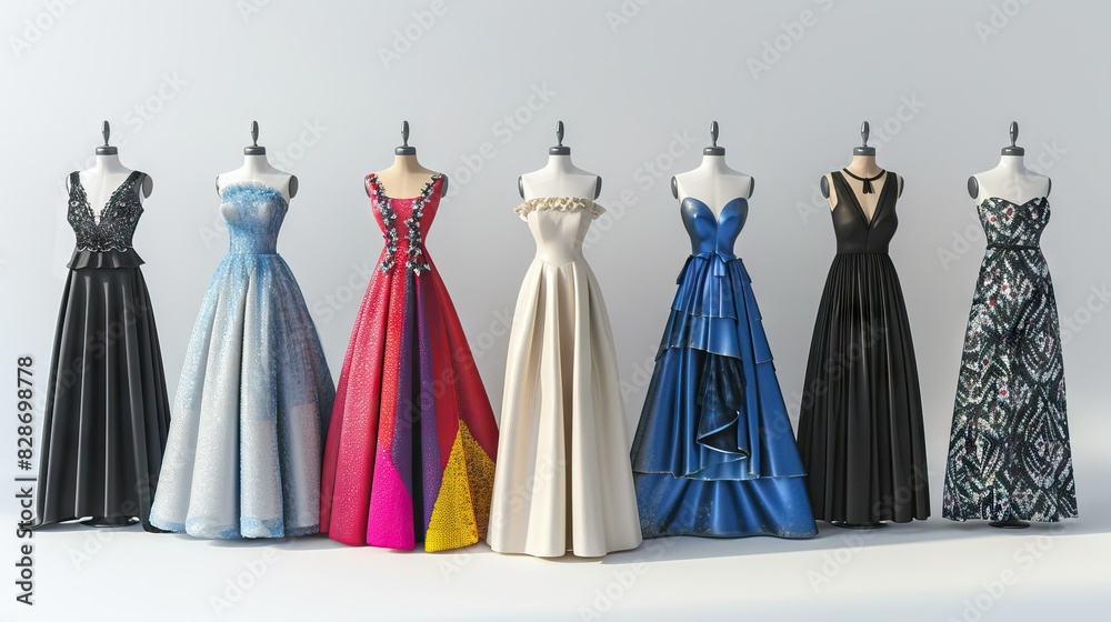 full length collection of dress on mannequin in light background full length collection of dress on mannequin in light background