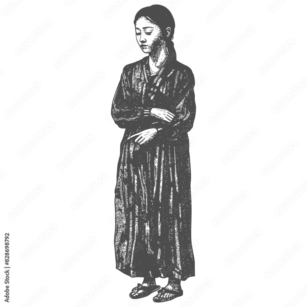 asian girl alone body with old engraving style asian girl alone body with old engraving style