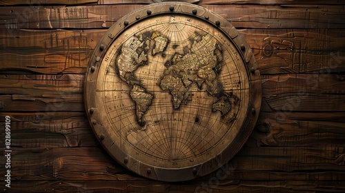 old wooden map of the northern and southern hemispheres of the earth photo