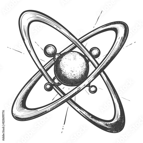 Atom symbol with old engraving style