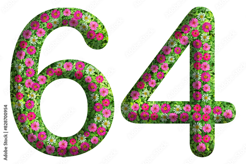 3d of the number 64 is made of green grass and beautiful flower isolated on transparent background. Go green concept for Memorial Day template 3d of the number 64 is made of green grass and beautiful flower isolated on transparent background. Go green concept for Memorial Day template