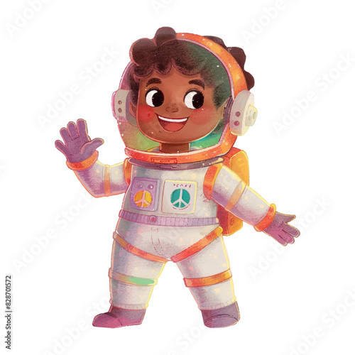 Cute astronaut with peace hand white background (5)