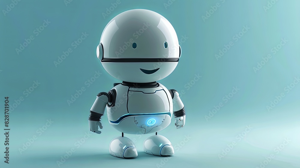 Robot mignon avec lumière bleue sur fond bleu Robot mignon avec lumière bleue sur fond bleu