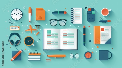 Picture a flat design of an employee handbook