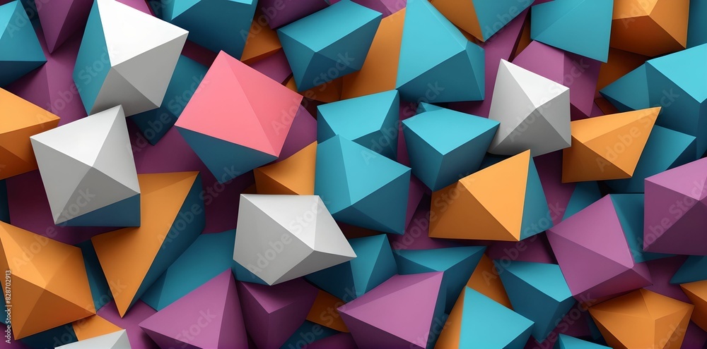 wallpaper representing a pattern with 3D geometric shapes and multicolored. wallpaper representing a pattern with 3D geometric shapes and multicolored.