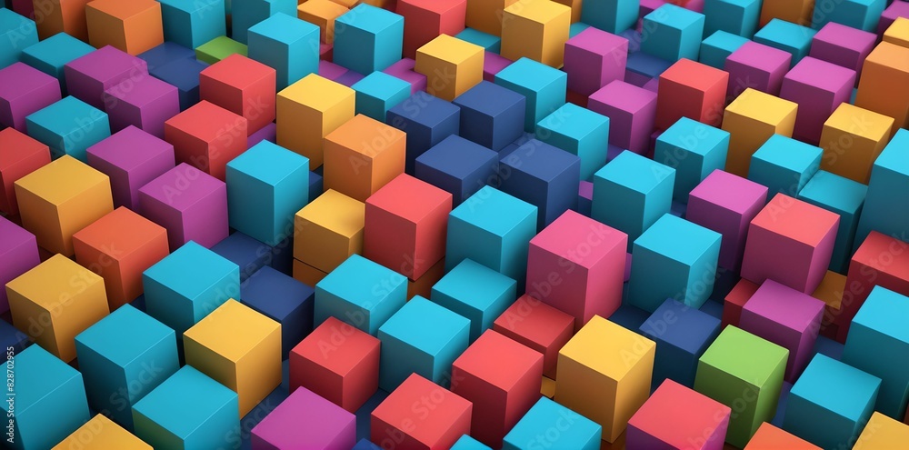 wallpaper representing a pattern with 3D geometric shapes and multicolored. wallpaper representing a pattern with 3D geometric shapes and multicolored.