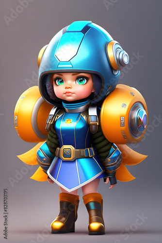 Futuristic fantasy cute character isolated on gray background, Ai generated