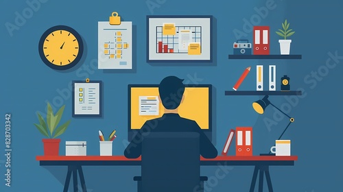 See a flat design of an HR manager managing employee absences photo