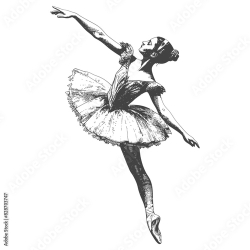 ballerina in action with engraving style