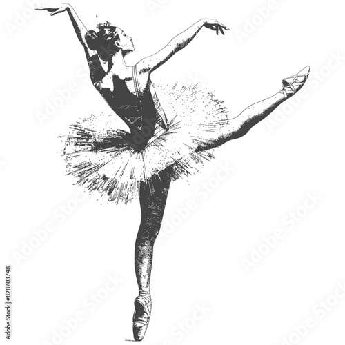 ballerina in action with engraving style