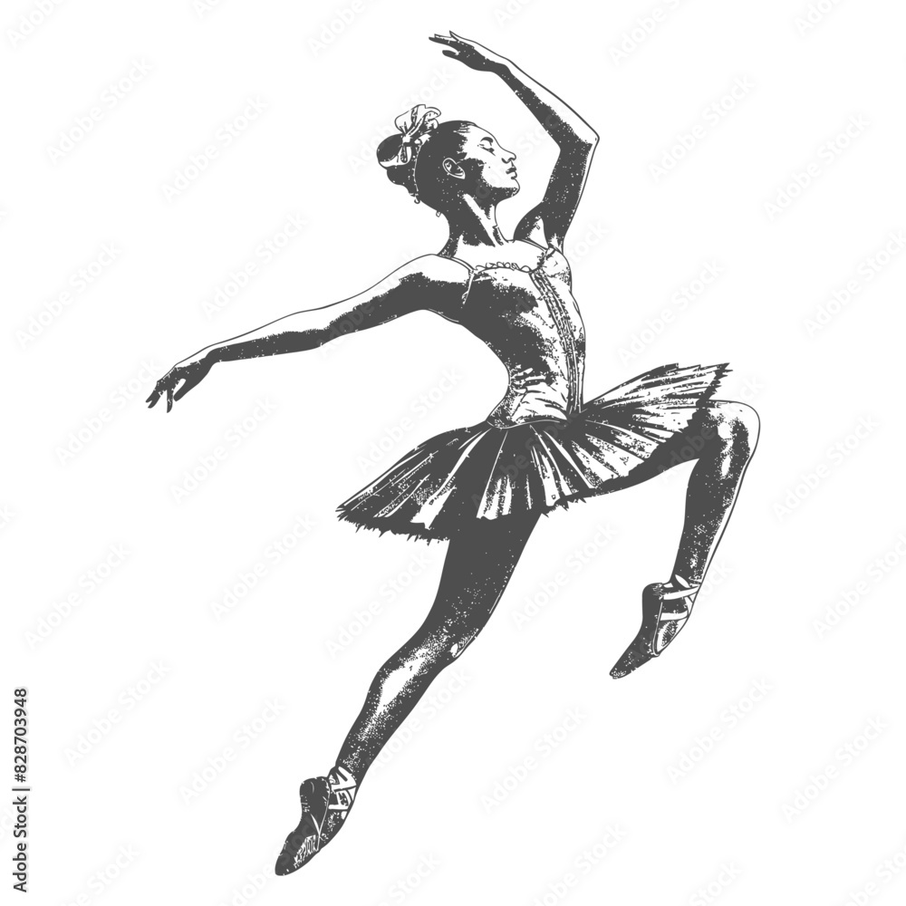 Fototapeta premium ballerina in action with old engraving style