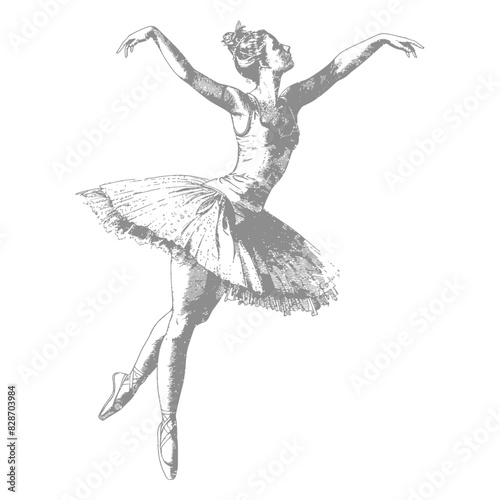 ballerina in action with old engraving style