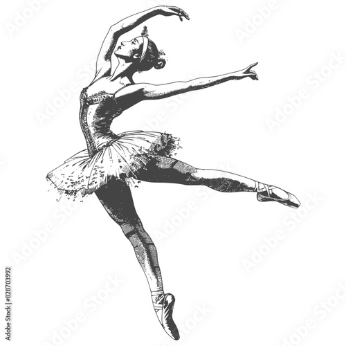 ballerina in action with old engraving style