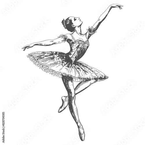 ballerina in action with old engraving style