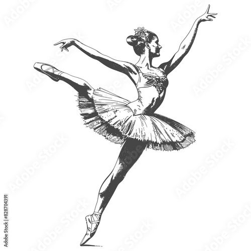 ballerina in action with old engraving style