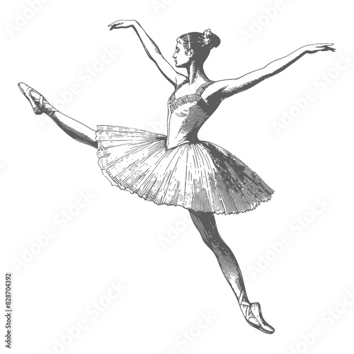 ballerina in action with old engraving style