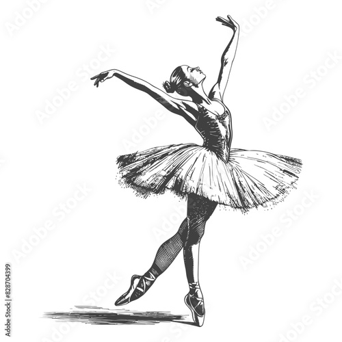 ballerina in action with old engraving style