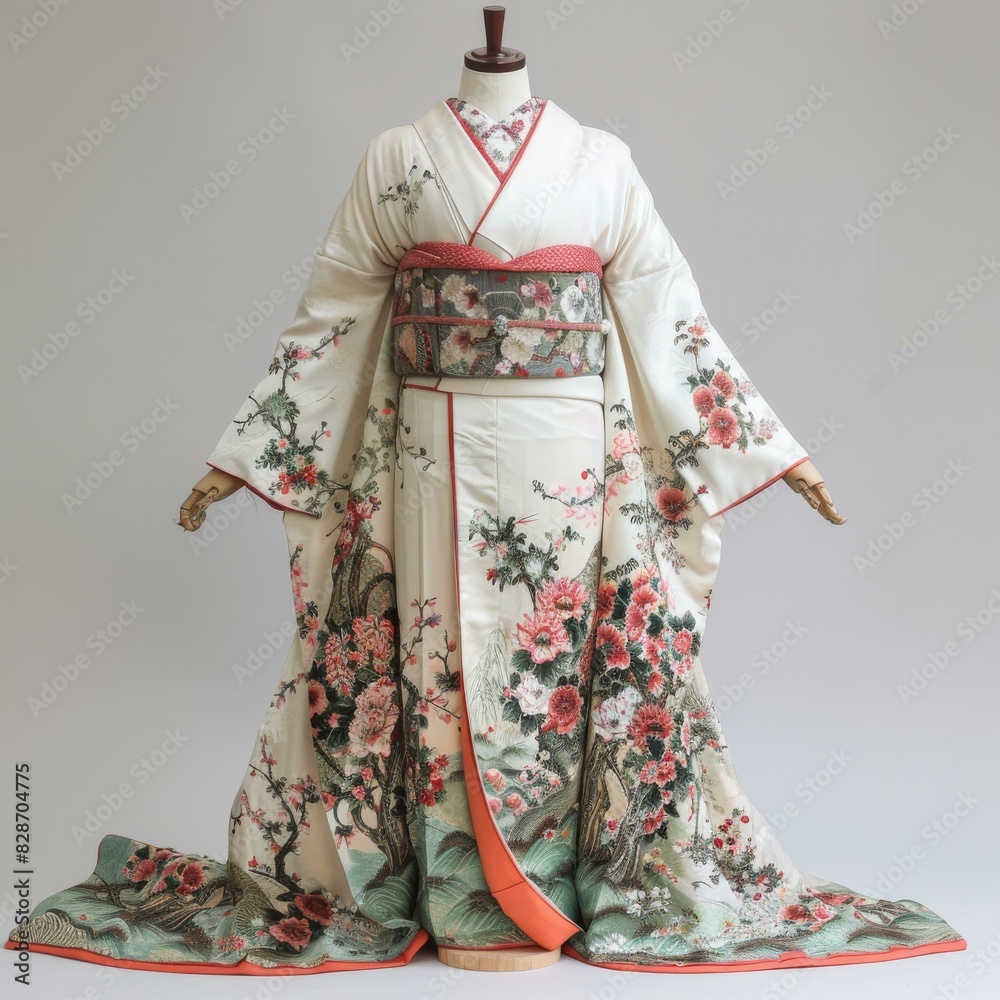 Naklejka premium A woman wearing a traditional Japanese wedding kimono