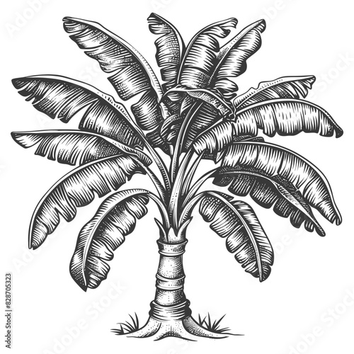 banana tree with engraving style