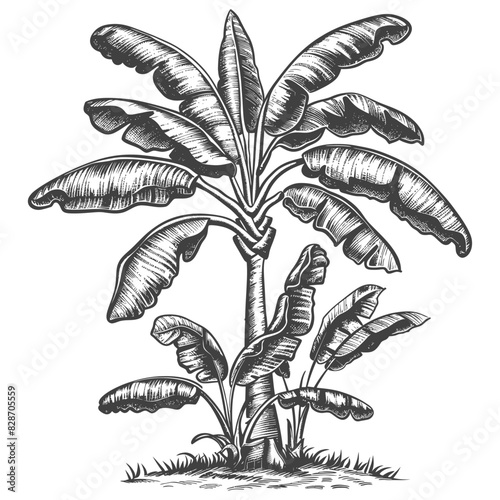 banana tree with engraving style